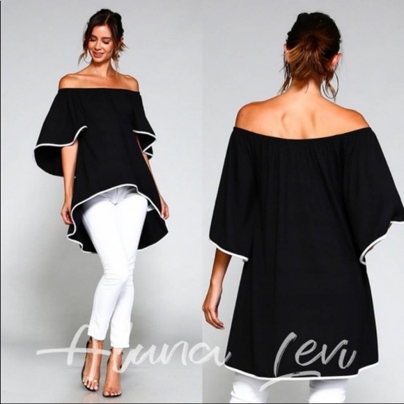 NWT ❤️ Off Shoulder Contrast Trim High Low Tunic - Picture 2 of 2